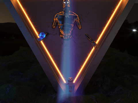  赛博朋克 人物雕塑 艺术装置3d模型 