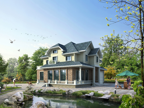  欧式独栋别墅外观psd 