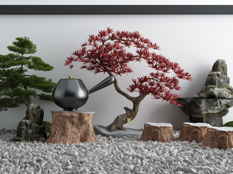  新中式红枫树景观小品3d模型 