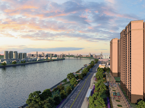  现代河岸景观3d模型 