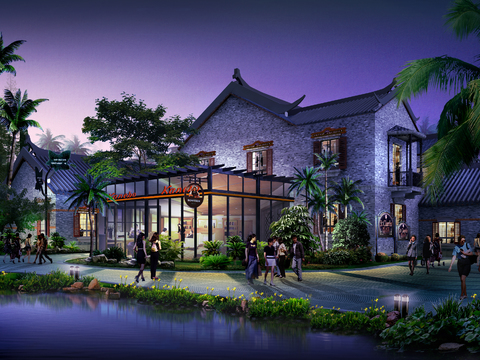  中式景点商业街psd 