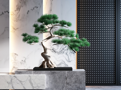  新中式迎客松室内景观小品3d模型 