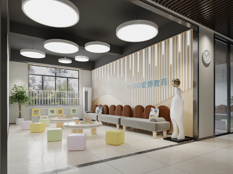  现代早教培训中心休息区3d模型 