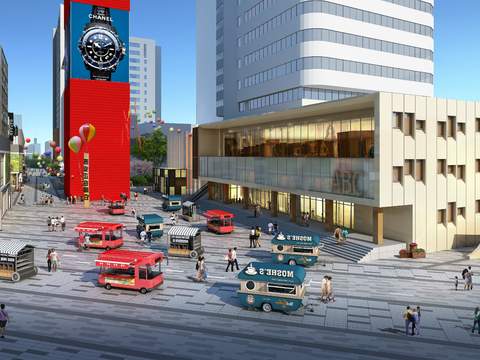  现代商业街鸟瞰psd 