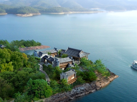  新中式四合院鸟瞰psd 