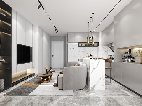  现代公寓客厅3d模型 