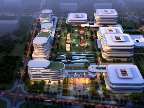  现代重庆基地外观鸟瞰夜景psd 