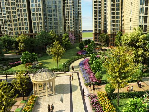  现代小区园林景观3d模型 