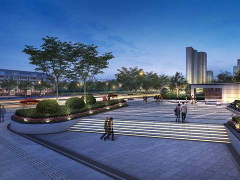  现代广场公园夜景景观psd 