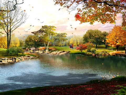  现代湿地公园园林景观psd 