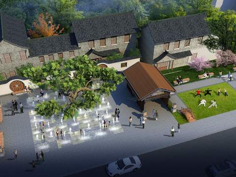  现代公园景观鸟瞰psd 