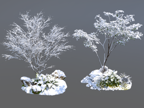  景观小品 雪景石头 绿植3d模型 