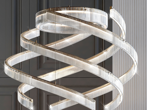  现代螺旋艺术吊灯3d模型下载 大堂客厅简约装饰灯具 优雅宁静氛围水晶灯 