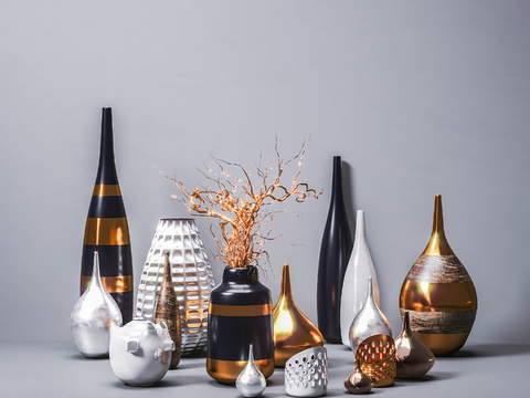  现代花瓶干枝装饰摆件3d模型 