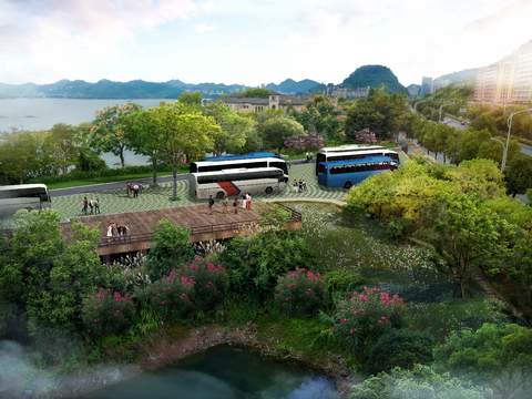  现代大巴停车场鸟瞰psd 