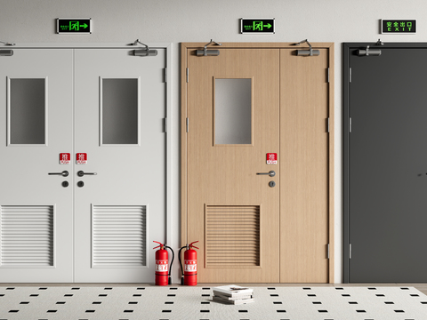  消防器材 安全门 逃生门 灭火器 安全通道3d模型 