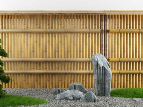  竹子围墙 景观小品3d模型 