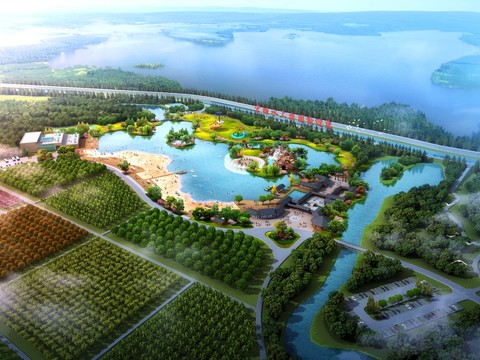  现代水上乐园园林鸟瞰景观psd 