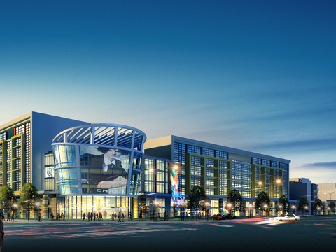  现代商场综合楼外观psd 