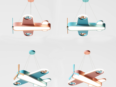  儿童飞机卡通吊灯3d模型下载 现代简约吊灯设计 儿童房装饰灯饰照明灯具 