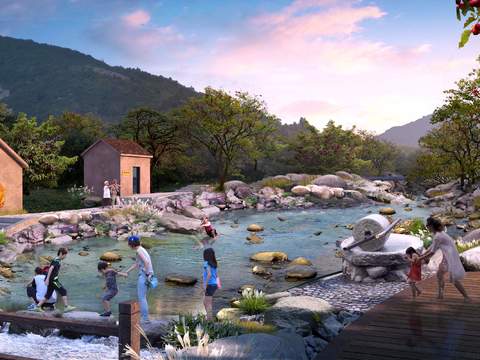  现代小溪园林景观psd 