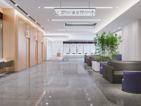  现代医院急诊大厅3d模型 