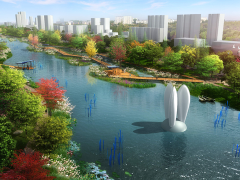  现代湿地园林鸟瞰psd 