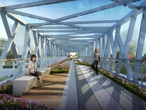  现代天桥景观psd 