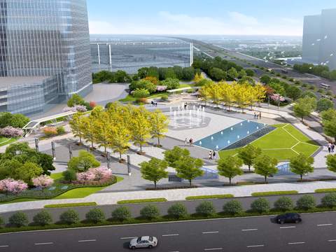  喷泉广场景观psd 