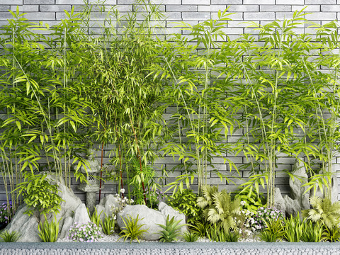  新中式假山竹子景观小品3d模型 