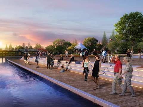  现代湖边公园景观psd 