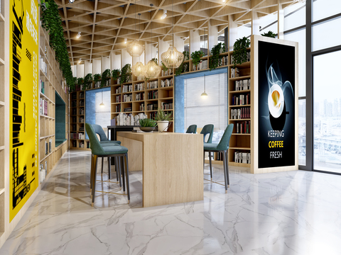  现代书吧阅览室3d模型 