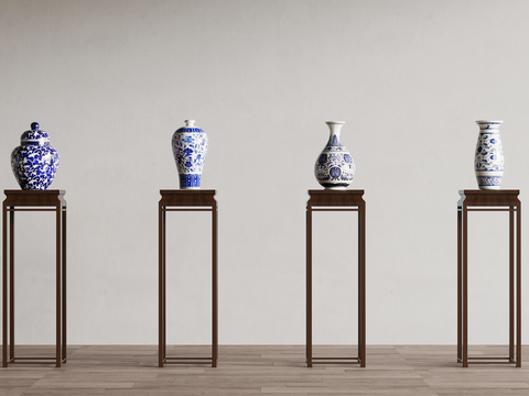  新中式陶瓷 陶器 青花瓷 花瓶3d模型 