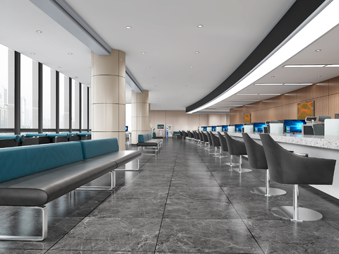  现代服务中心大厅3d模型 