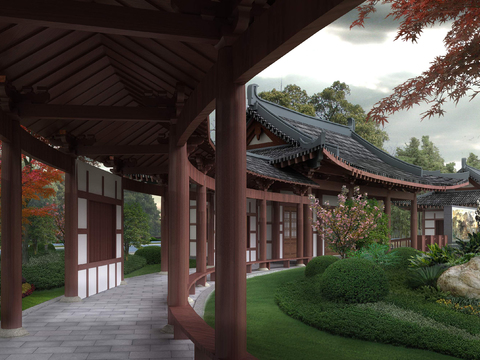  中式庭院园林景观psd 