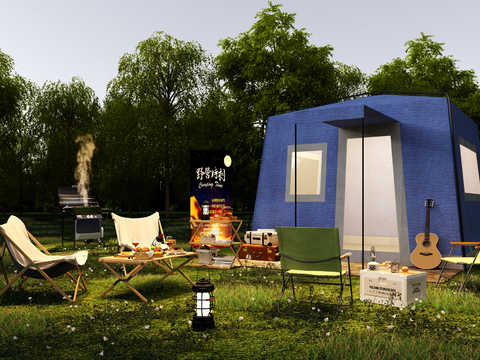  现代户外露营帐篷景观3d模型 