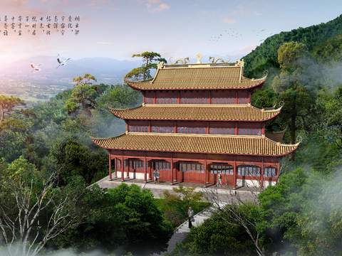  中式古建寺庙 大雄宝殿psd 