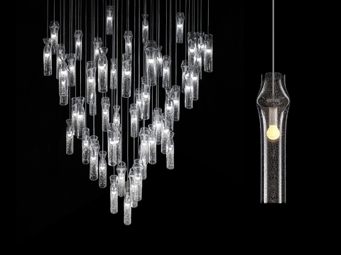  现代水晶吊灯3d模型下载 几何玻璃管吊灯 大厅装饰灯具 