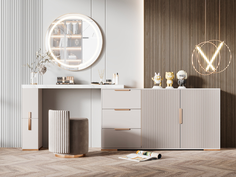 现代一体式梳妆台边柜3d模型