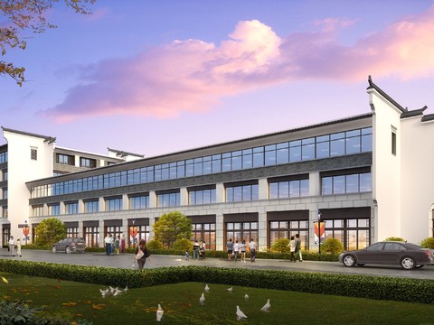  新中式建筑外观psd 