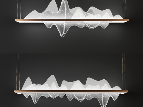  现代艺术吊灯3d模型下载 悬浮波浪灯饰 透明LED客厅卧室极简灯具 