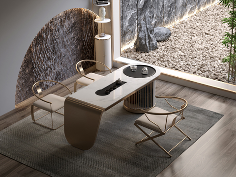 新中式大理石茶桌椅3d模型