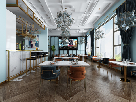  现代西餐厅3d模型 