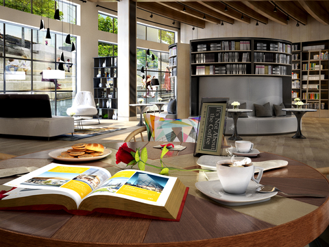  现代书吧3d模型 