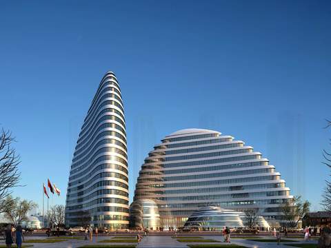  现代异形办公楼外观psd 