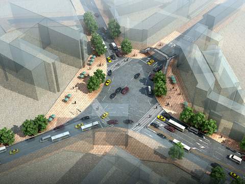  现代道路街道建筑外观psd 