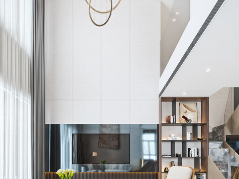  现代轻奢别墅大堂餐厅3d模型 