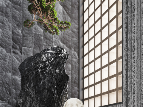  室内造景 景观石小品 悬挂松树3d模型 