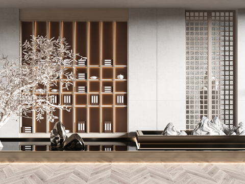  新中式假山水景小品3d模型 