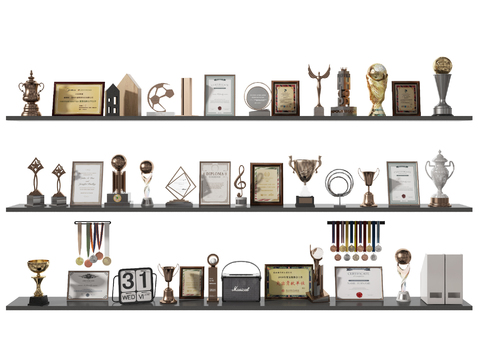  奖状 奖杯 奖章 荣誉证书3d模型 